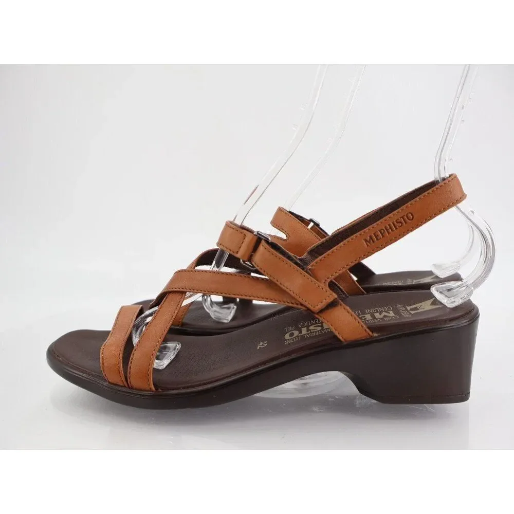 Mephisto France Women's Sandal Size 42 12 Block Heel Slingback Brown Leather